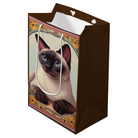 Realistische Schattigee Siamese kat Kleurrijke Blo Medium Cadeauzakje (Voorkant Gekanteld)