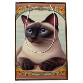 Realistische Schattigee Siamese kat Kleurrijke Blo Medium Cadeauzakje (Voorkant)