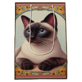 Realistische Schattigee Siamese kat Kleurrijke Blo Medium Cadeauzakje (Achterkant)