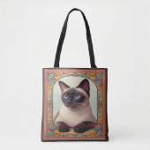 Realistische Schattigee Siamese kat Kleurrijke Blo Tote Bag (Voorkant)