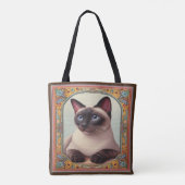 Realistische Schattigee Siamese kat Kleurrijke Blo Tote Bag (Achterkant)