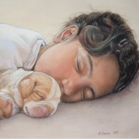 Realistische schilderij van kind knuffelen schatti legpuzzel