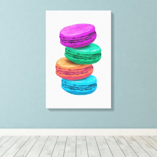 Realistische schildering van Franse macarons koekj Canvas Afdruk (Insitu (Houten vloer))