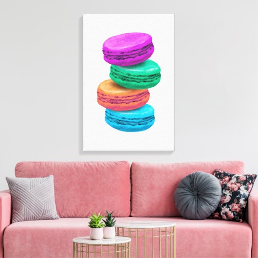 Realistische schildering van Franse macarons koekj Canvas Afdruk (Insitu (Woonkamer))