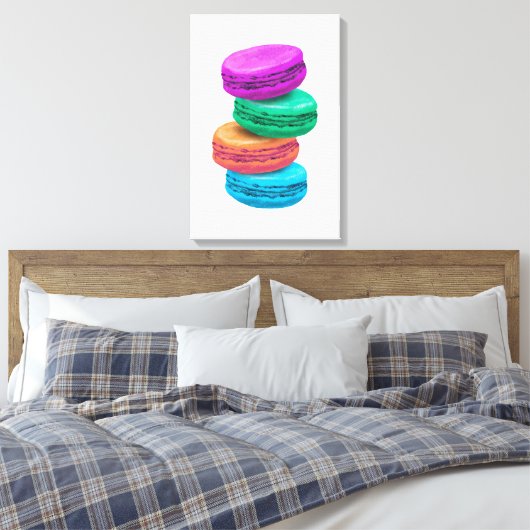 Realistische schildering van Franse macarons koekj Canvas Afdruk (Insitu (Slaapkamer))