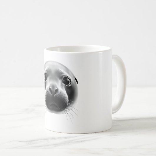 Realistische Seal Head Zwart & Wit T-Shirt Koffiemok (Voorkant rechts)