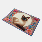 Realistische Siamese Kat Kleurrijke Bloemen Rand Deurmat (Schuin)