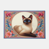 Realistische Siamese Kat Kleurrijke Bloemen Rand Deurmat (Voorkant)