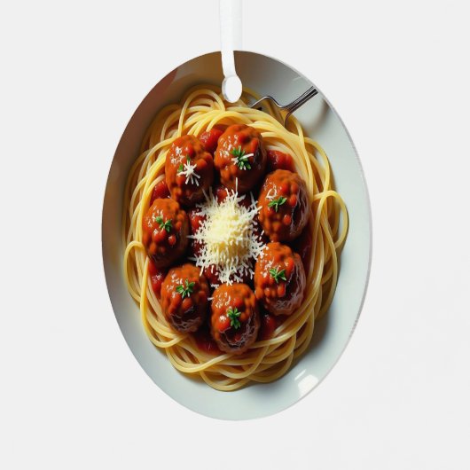 Realistische spaghetti gepersonaliseerde kerst metalen ornament (Voorkant links)