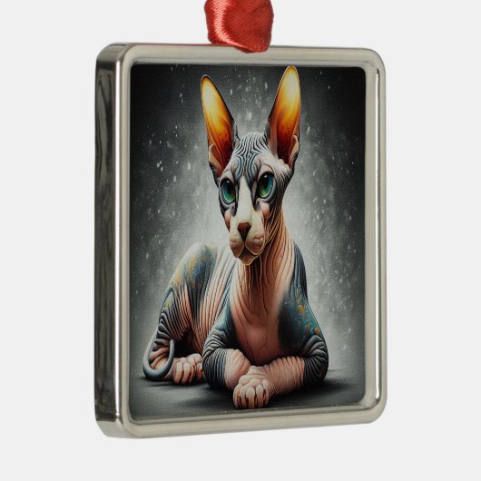 Realistische Sphynx Kat, Sphynx Haarloze Kat Liefh Metalen Ornament (Rechts)