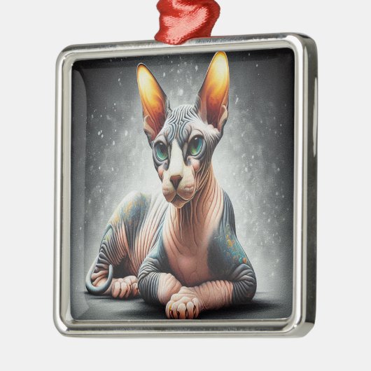 Realistische Sphynx Kat, Sphynx Haarloze Kat Liefh Metalen Ornament (Links)