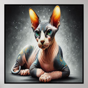 Realistische Sphynx Kat, Sphynx Haarloze Kat Liefh Poster