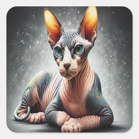 Realistische Sphynx Kat, Sphynx Haarloze Kat Liefh Vierkante Sticker (Voorkant)