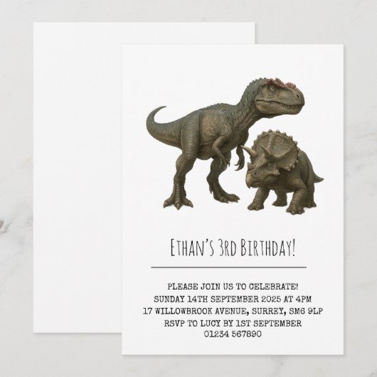 Realistische T-Rex en Triceratops Dinosaurus Verja Kaart (Voorkant / Achterkant)