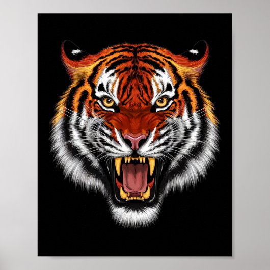 Realistische Tiger Roaring Face Dierenvrienden Poster (Voorkant)