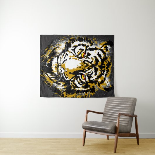 Realistische tijger - Kool tijgerkoptekening Wandkleed (In Situ (horizontaal))