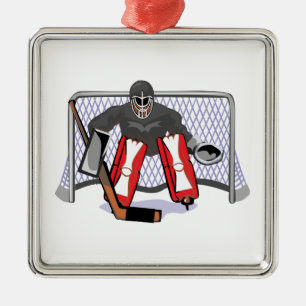realistische vectorillustratie van ijshockeydoelma metalen ornament