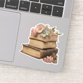 Realistische Vintage Boeken en Madeliefjes Waterdi Sticker