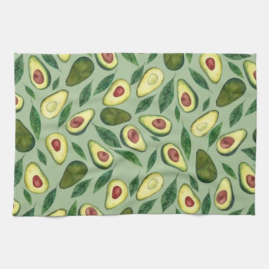Realistische Waterverf Avocado Pattern Green Theedoek (Horizontaal)