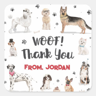Realistische Waterverf Dogs Birthday Party Dank u Vierkante Sticker