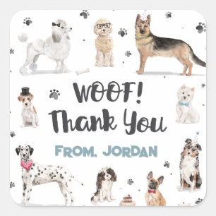 Realistische Waterverf Dogs Birthday Party Dank u Vierkante Sticker