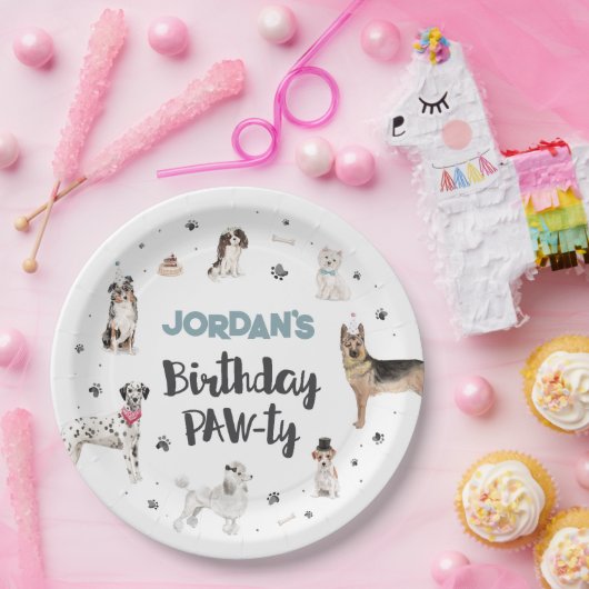 Realistische Waterverf Honden Verjaardag Kleuropti Papieren Bordje (Feest)