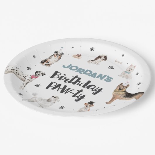 Realistische Waterverf Honden Verjaardag Kleuropti Papieren Bordje (Gekanteld)