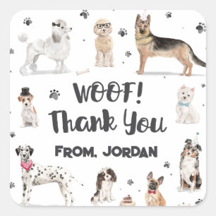 Realistische Waterverf Honden Verjaardagsfeest Bed Vierkante Sticker