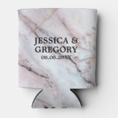 Realistische witte en roos gouden marmeren textuur blikjeskoeler (Voorkant)