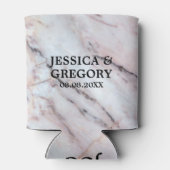 Realistische witte en roos gouden marmeren textuur blikjeskoeler (Achterkant)