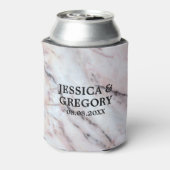 Realistische witte en roos gouden marmeren textuur blikjeskoeler (Blikje Achterkant)