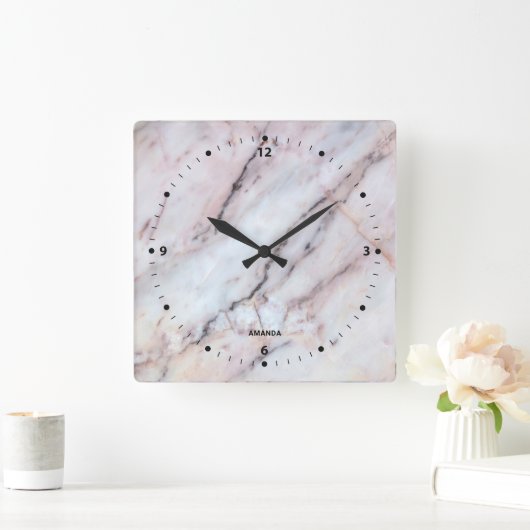 Realistische witte en roos gouden marmeren textuur vierkante klok (Huis)