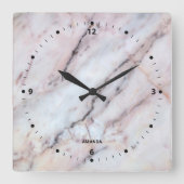 Realistische witte en roos gouden marmeren textuur vierkante klok (Voorkant)