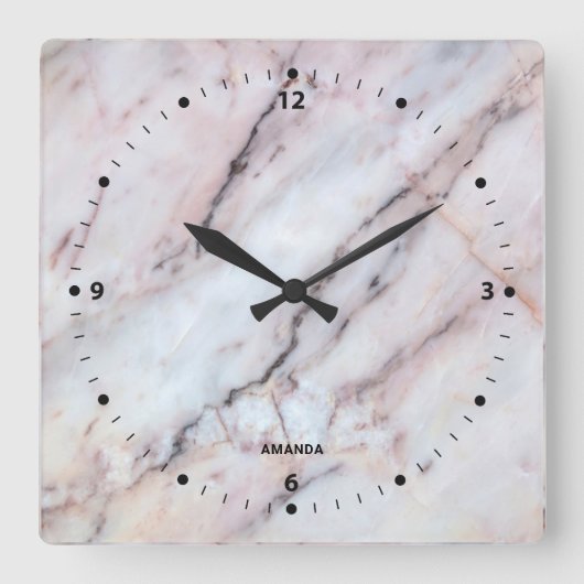 Realistische witte en roos gouden marmeren textuur vierkante klok (Voorkant)