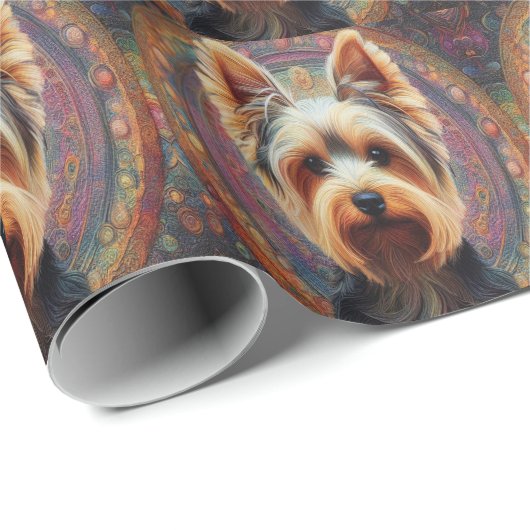 Realistische Yorkshire Terrier Hond Kleurrijke Bor Cadeaupapier (Rol Hoek)