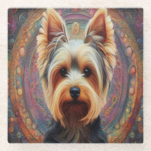 Realistische Yorkshire Terrier Hond Kleurrijke Bor Glazen Onderzetter