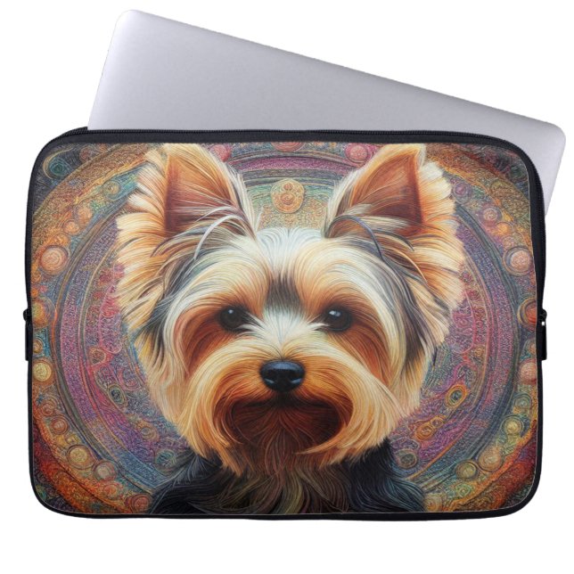 Realistische Yorkshire Terrier Hond Kleurrijke Bor Laptop Sleeve (Voorkant)
