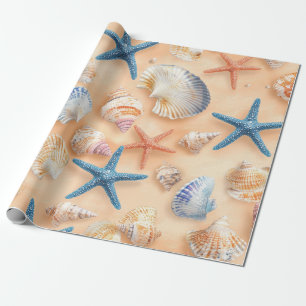 Realistische zeeschelp zeester perzik zand strand cadeaupapier