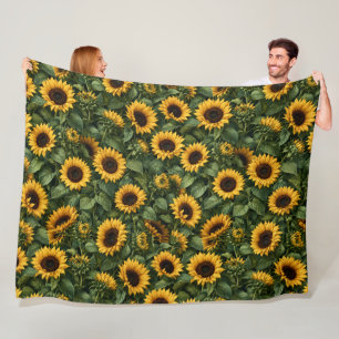 Realistische zonnebloem botanische kunst fleece deken
