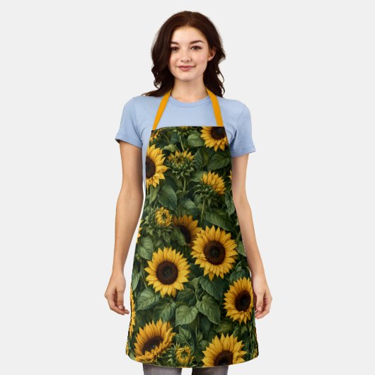 Realistische zonnebloem botanische kunst schort (Gedragen)