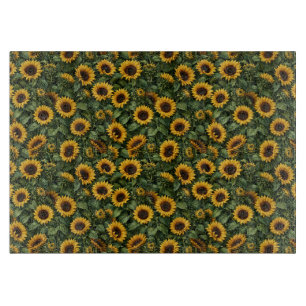 Realistische zonnebloem botanische kunst snijplank