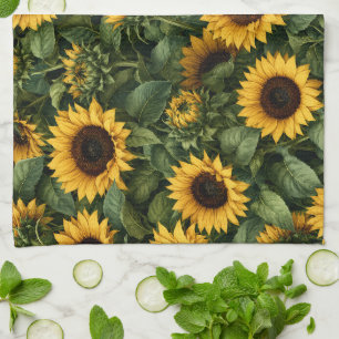Realistische zonnebloem botanische kunst theedoek