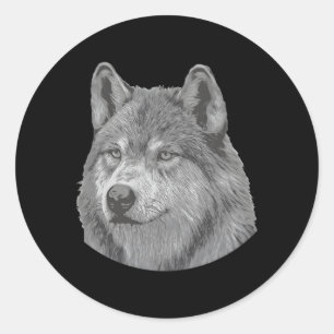 Realistische zwart-wit mannelijke wolf portret wol ronde sticker