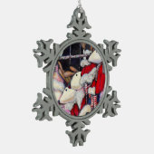 Realiteit op vakantie tin sneeuwvlok ornament (Links)