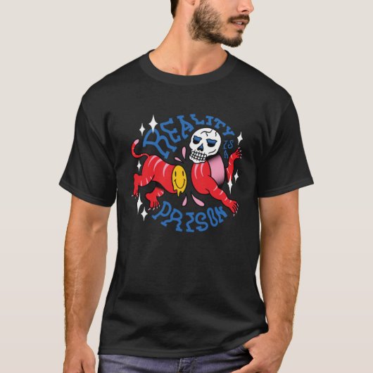 Reality is a prison scary creepy skeleton skull t-shirt (Voorkant)