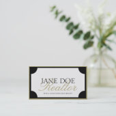 Realtor B/W Gold Script/Border Visitekaartje (Staand voorkant)
