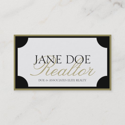 Realtor B/W Gold Script/Border Visitekaartje (Voorkant)