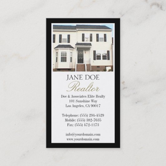 Realtor B/W Photo Gold Script Border Visitekaartje (Voorkant)