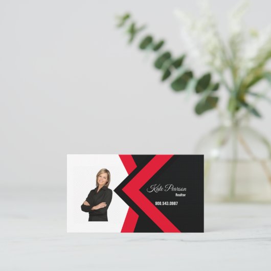 Realtor Black Red White Theme Real Estate Visitekaartje (Staand voorkant)