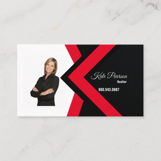Realtor Black Red White Theme Real Estate Visitekaartje (Voorkant)
